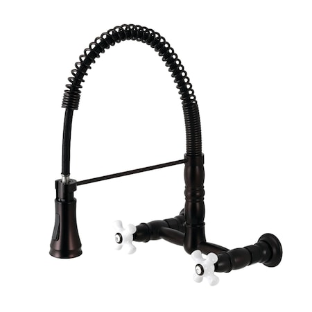 Gourmetier Heritage 2-Handle Wall-Mount Pull-Down Sprayer Kitchen Faucet, Bronze GS1245PX